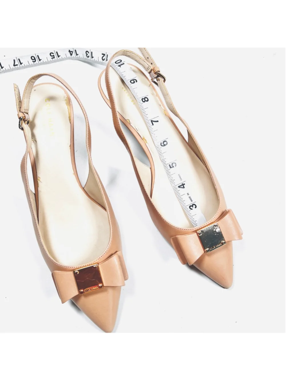 Cole Haan Womans Heels Beige Leather Slingback Kitten Heel Pumps Size 8B - Picture 3 of 8